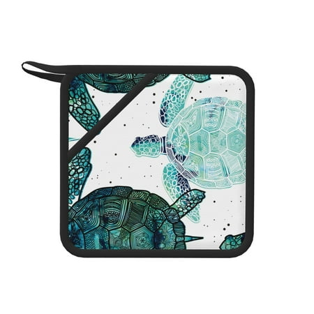 

1 Pc Silicone Anti-Hot Hot Pads Oven Mitts Heat Resistant Pot Holders With Pockets Non Slip Oven Glove Potholder For Kitchen Cooking Bbq Baking 7.1in Sea Turtles Marine Life