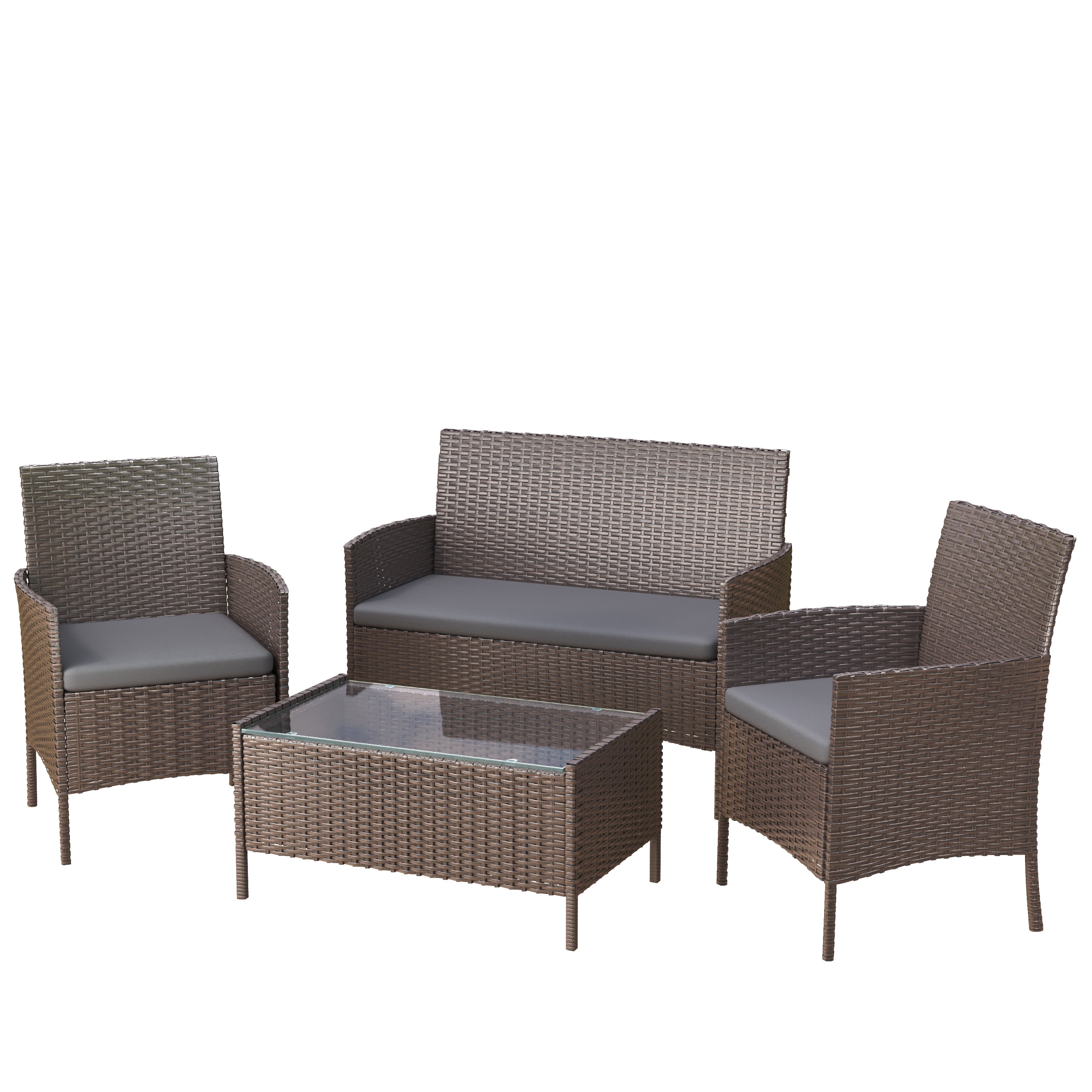 MRUAKA Patio Furniture Set 4 Pieces Porch Furniture Outdoor Modular Wicker Patio Sectional Conversation Furniture Set for Backyard,Porch,Garden,Poolside and Balcony(Grey)