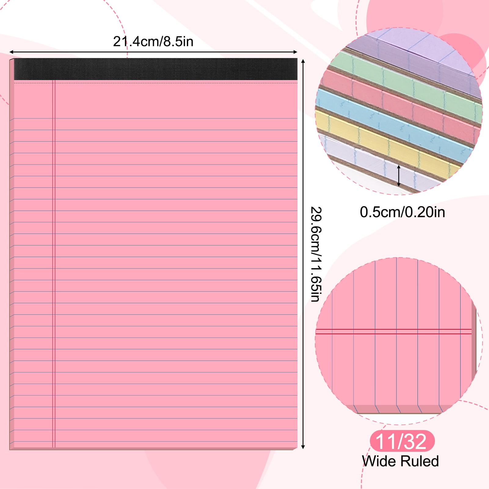 sixwipe Colored Legal Pads, 6 Pack Writing Pads 8.5 x 11 inch, Micro Perforated Notebooks with Sturdy Back, Wide Ruled, 30 Sheets Per Writing Pad for School, College, Office, Professional