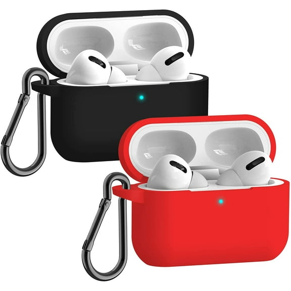Airpods Pro Case,Apple Airpods pro Accessories Kits, [Front LED Visible] 2 Packs Airpods pro Silicone Case,Protective Silicone Cover Skin (Black Red)