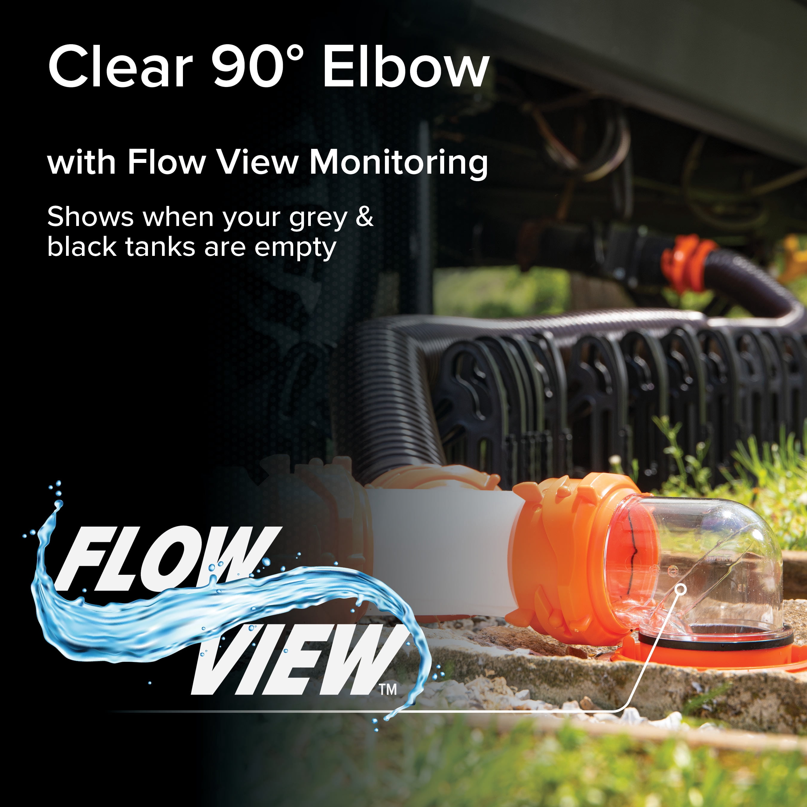 Camco Rhino Clear RV Sewer Hose Elbow with 4-in-1 Adapter - Orange (39736)