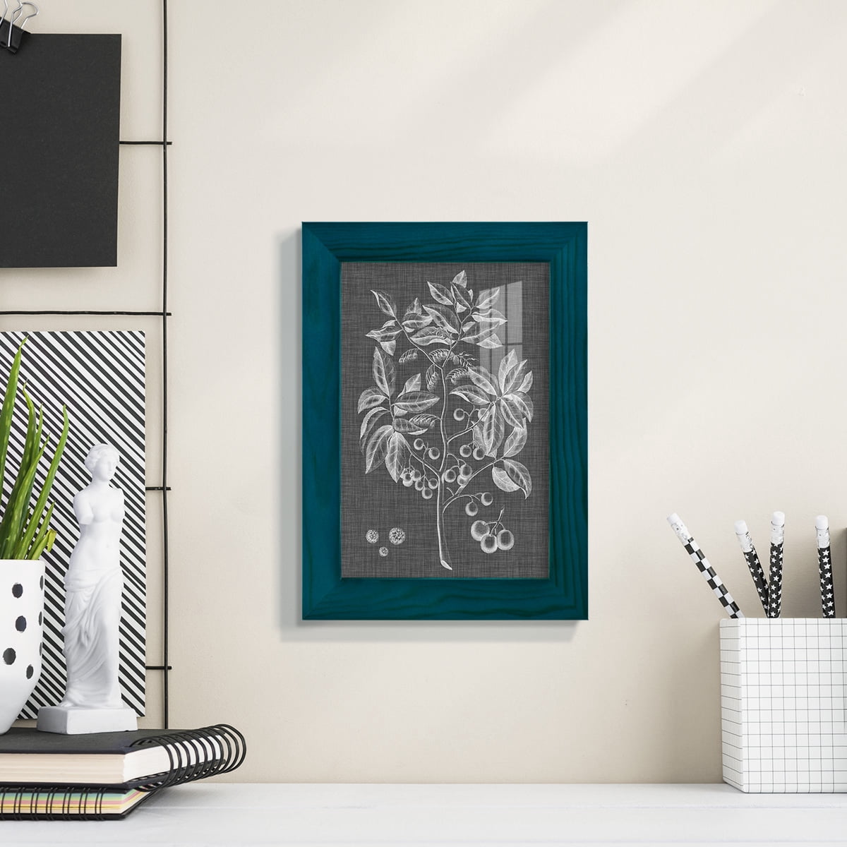 Graphic Foliage VI - Framed Print w/glass - Ocean Blue