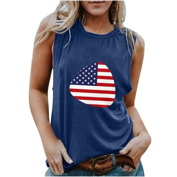 Chaleco estampado para mujer del Día de la Independencia, blusa de verano para niñas adultas Pompotops FGAJ13614