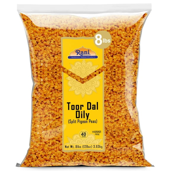 Rani Toor Dal (Split Pigeon Peas) Oily, 128oz (8lbs) 3.63kg Bulk ~ All Natural | Gluten Friendly | NON-GMO | Kosher | Vegan | Indian Origin