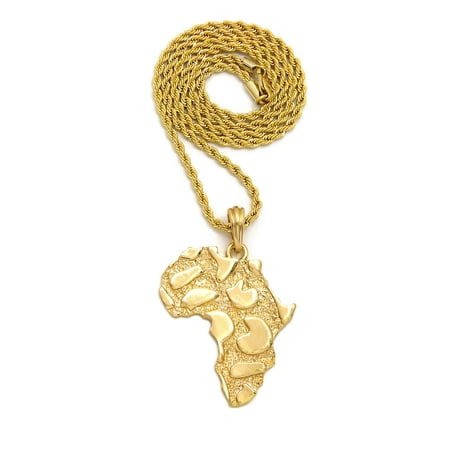 Coral Nugget Silver Necklace - Nugget Africa Continent Pendant with 3mm 18