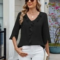 thumbnail image 3 of SWSMCLT Women's V Neck Top Ruffle Blouse Fall Fashion Chiffon Blouse Top Summer Casual 3/4 Sleeve Black Large, 3 of 5