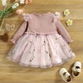 thumbnail image 4 of PatPat Baby Girl Pink Mesh Dress Set,Ribbed Long Sleeve Splicing Floral Appliques Princess Dress Pageant Party Birthday Wedding Flower Girl Dress,0-3T, 4 of 9