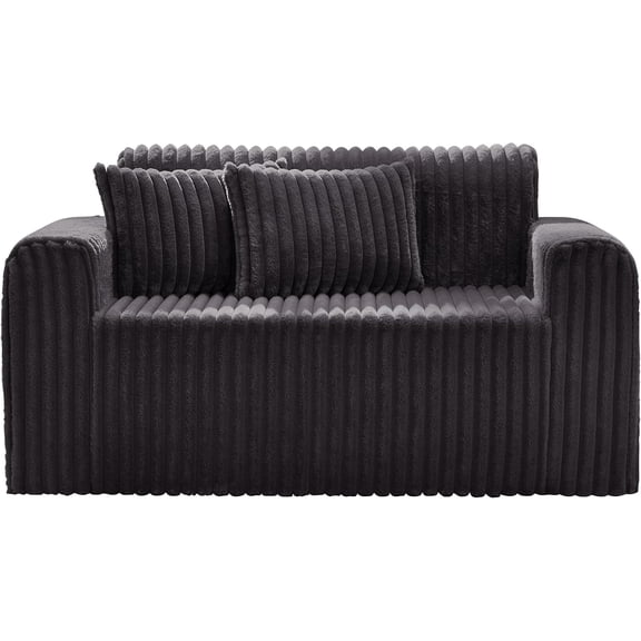 54" Faux Fur Loveseat Sofa, 2-Seater Foam Couch with Pillows, Dark Grey