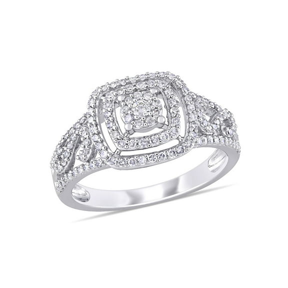 1/2 Carat (Ctw I2-I3, H-I) Diamond Halo Engagement Ring in 10K White Gold for Women