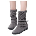 thumbnail image 3 of dmqupv Boots for Women Knee High Wide Calf Toe Keep Strap Flat Buckle Shoes Warm Color Round Boots Tan Wide Calf for Women Shoes Grey 8, 3 of 5