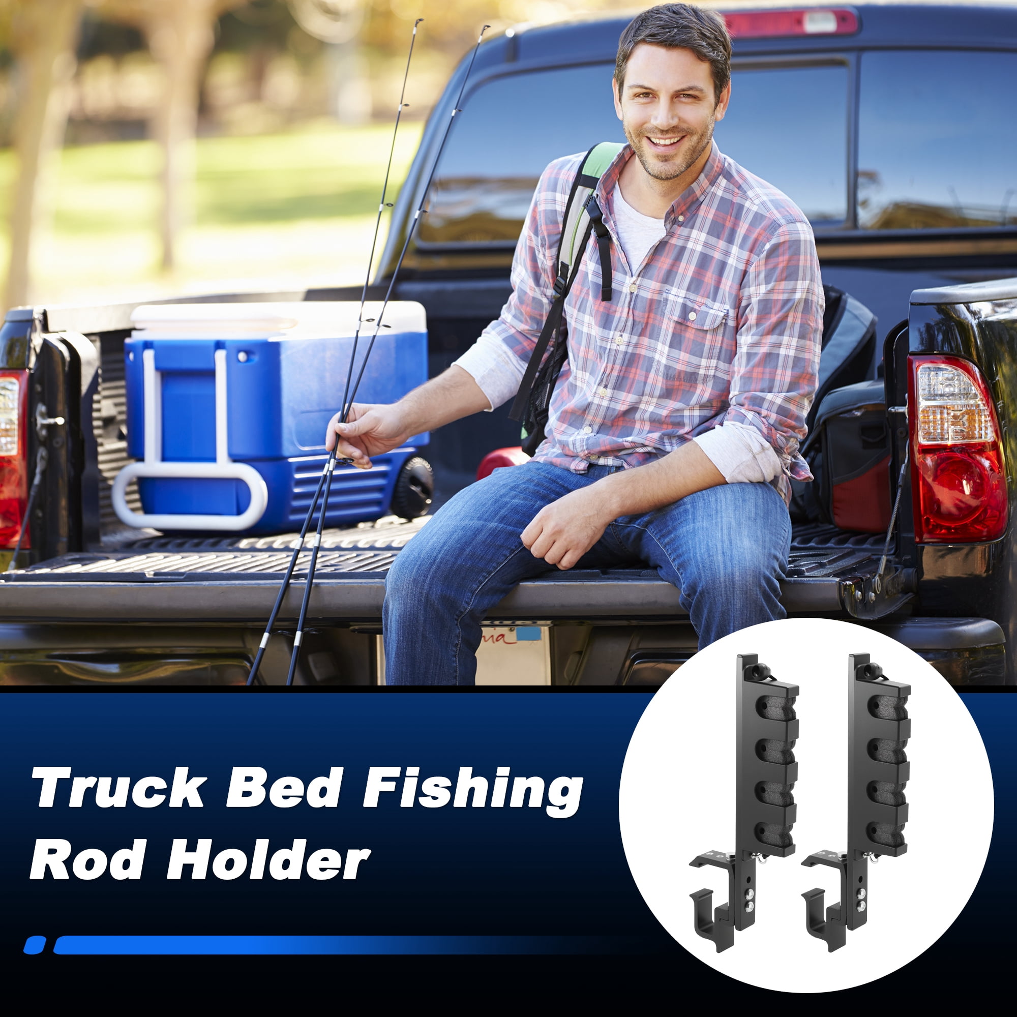Unique Bargains Fishing Rod Holder with C-Clamp Mount Black 4 Rods