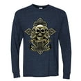 thumbnail image 2 of Wild Bobby, Brotherhood Biker Motorcycles Cross and Skull Pop Culture Mens Long Sleeve Shirt, Vintage Heather Navy, Small, 2 of 3