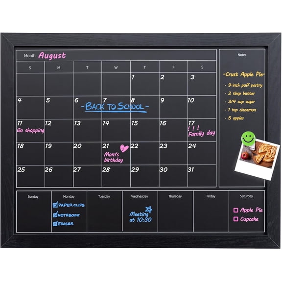 3-in-1 Chalkboard Calendar for Wall, Monthly & Weekly | 17x13 inches Magnetic Surface Blackboard Wall with Black Wood Frame, Hanging Decor/Memo(YL ZL-HB-BK,4333)