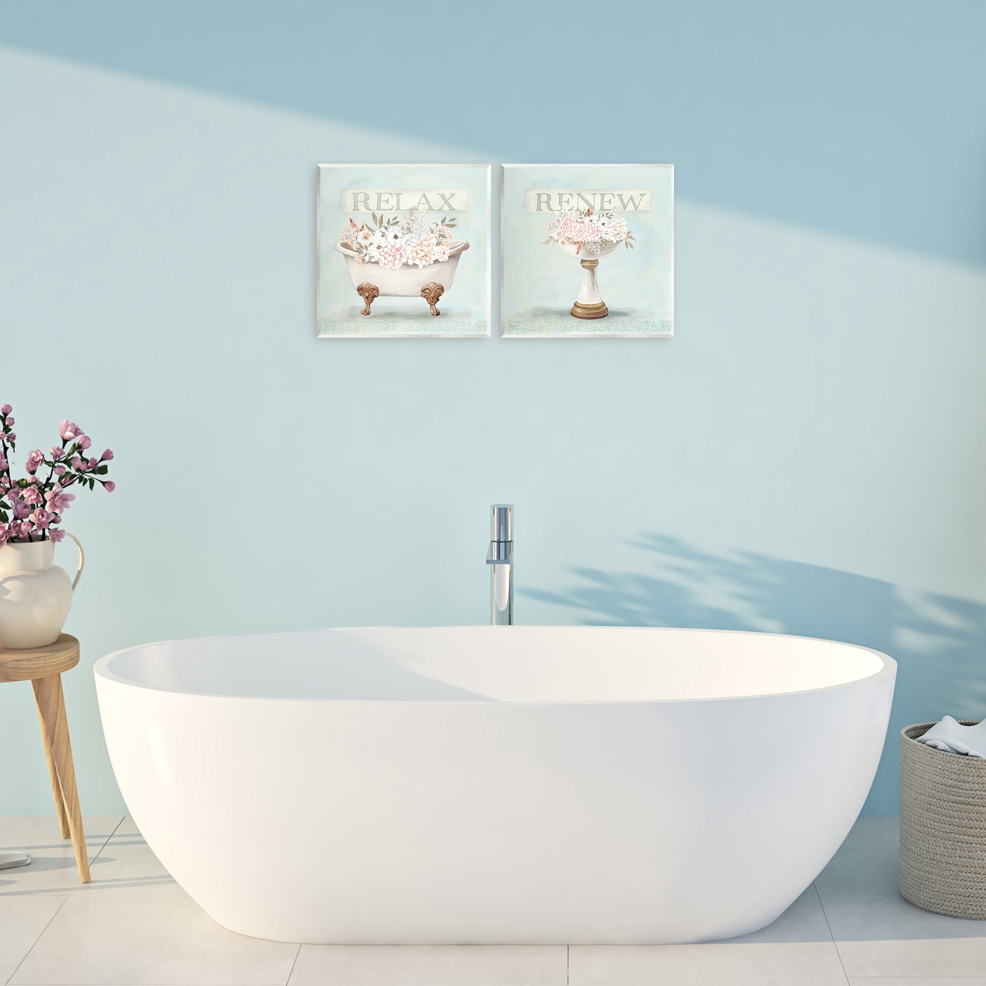 Stupell Industries Antique Florals Relax Renew 2 Piece Wall Plaque Art Set, design by Mollie B.
