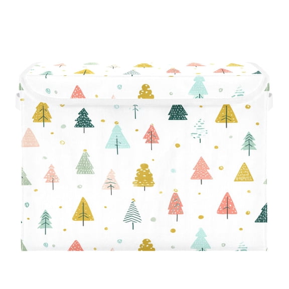 Storage Box With Lid 16.5x12.6x11.8In Foldable Stacked Household Storage Box Beautiful Colorful Christmas Tree