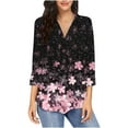 thumbnail image 2 of Viikei Fresh Look Women's V Neck Top 3/4 Sleeve,Fashion Women V-Neck Three Quarter 3/4Sleeve T-Shirt Printed Blouse Black M, 2 of 6
