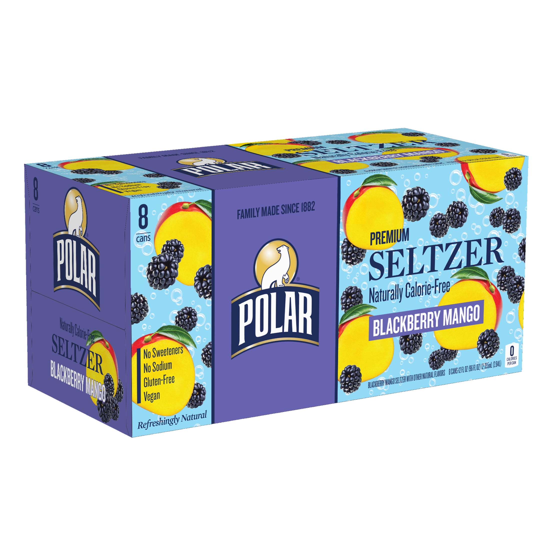 (6 pack) Polar Zero Calorie Blackberry Mango Sparkling Seltzer Water, 12 fl oz, 8 Pack Cans