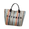 thumbnail image 2 of Bolso tote ligero con estampado de letras a rayas, ideal para vacaciones, ciudad, verano y negocios. Negro, 2 of 9