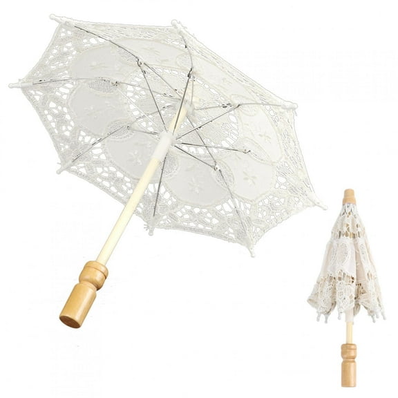 Parasol,Outdoor Lace Umbrella Vintage Embroidery Bride Umbrella Handmade Parasol Umbrella for Wedding Party Decoions,Small Size [Beige]