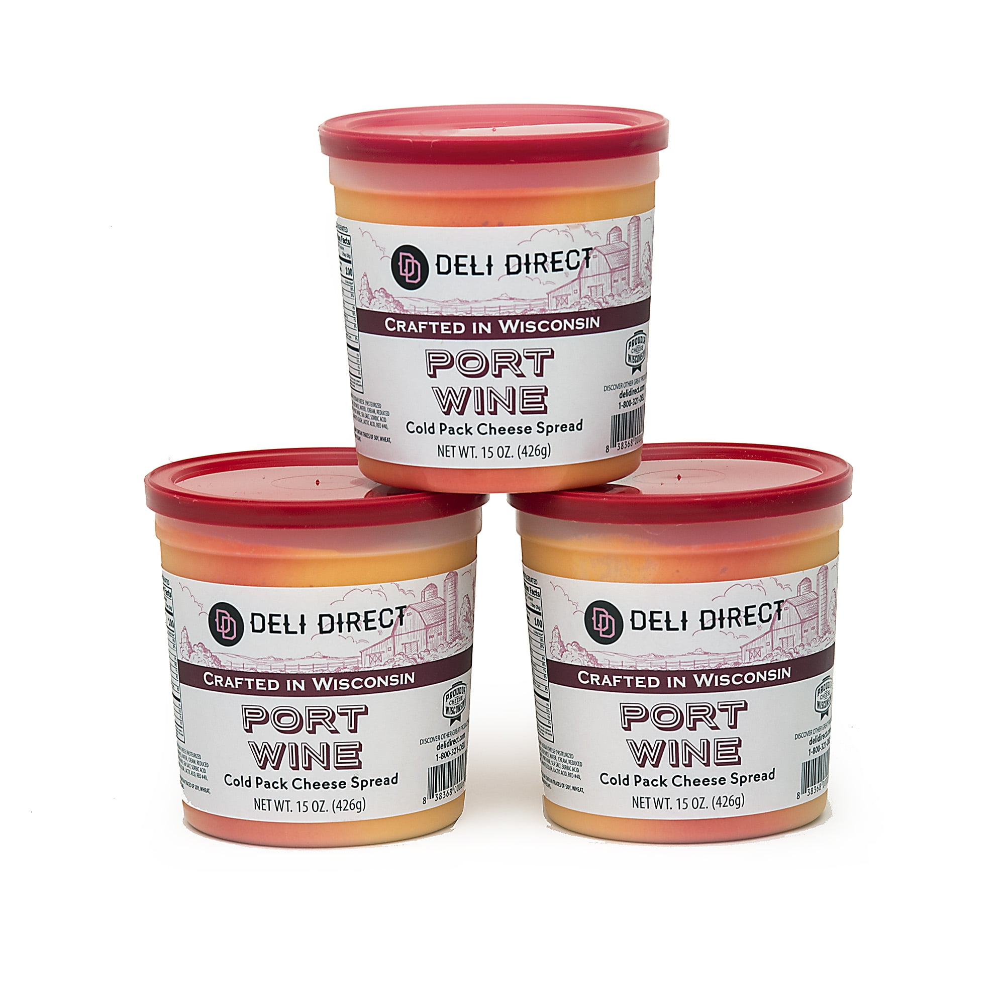 Deli Direct Wisconsin Port Wine Cheese Spread (3 Packs 15oz ea) 45 oz