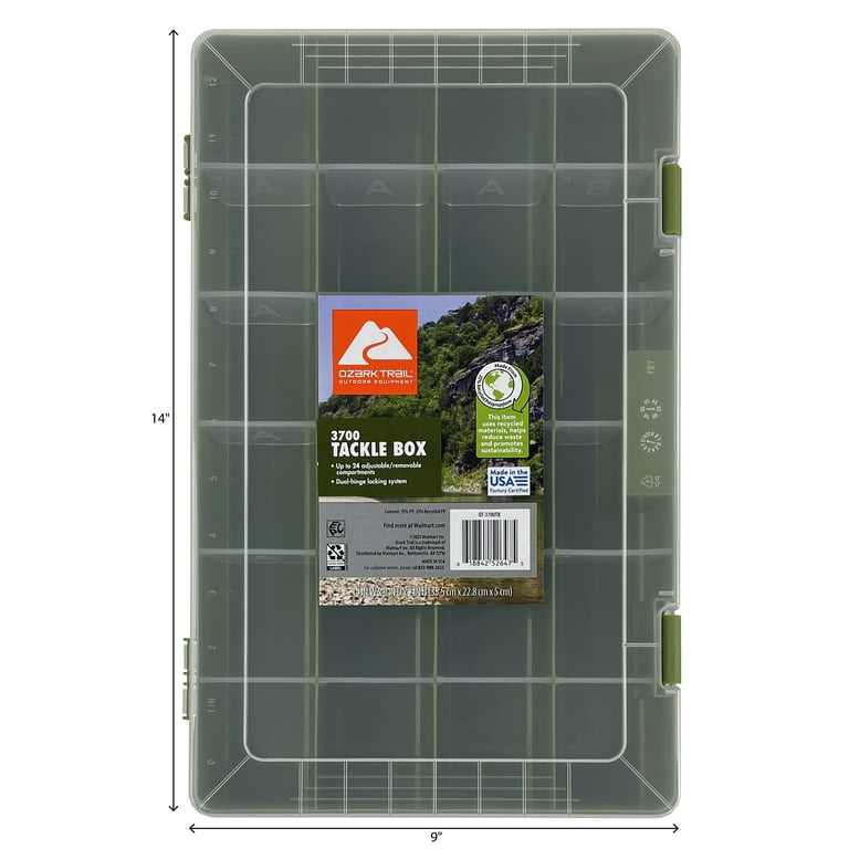 Ozark Trail Large Plastic Tackle Box 3700 with 24 Adjustable Compartments, Green - Walmart.com Ozark Trail Large Plastic Tackle Box 3700 with 24 Adjustable Compartments, Green - Walmart.com