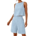 thumbnail image 4 of Zynoxe Womens Two Piece Short Sets Cotton Linen Plus Size Tank Top and Shorts Summer Outfits Matching Sets Women ClothingLight BlueS, 4 of 6