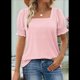 thumbnail image 4 of Tops para Mujer, Camisetas Informales de Verano con Cuello Cuadrado y Mangas con Volantes Rayas Rosas XL, 4 of 8