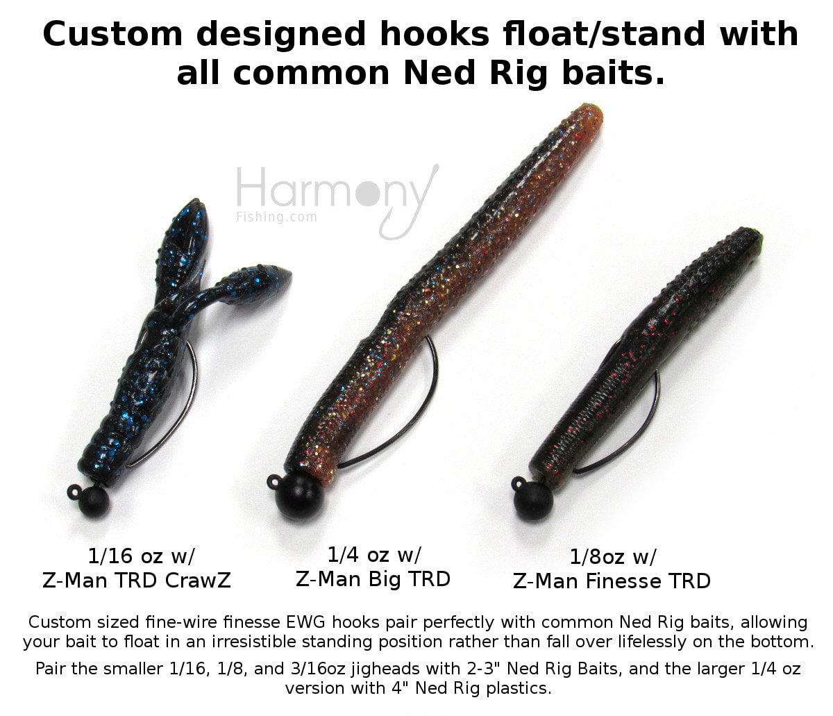 Harmony Fishing - Tungsten Offset Weedless Ned Rig Jigheads 5 Pack