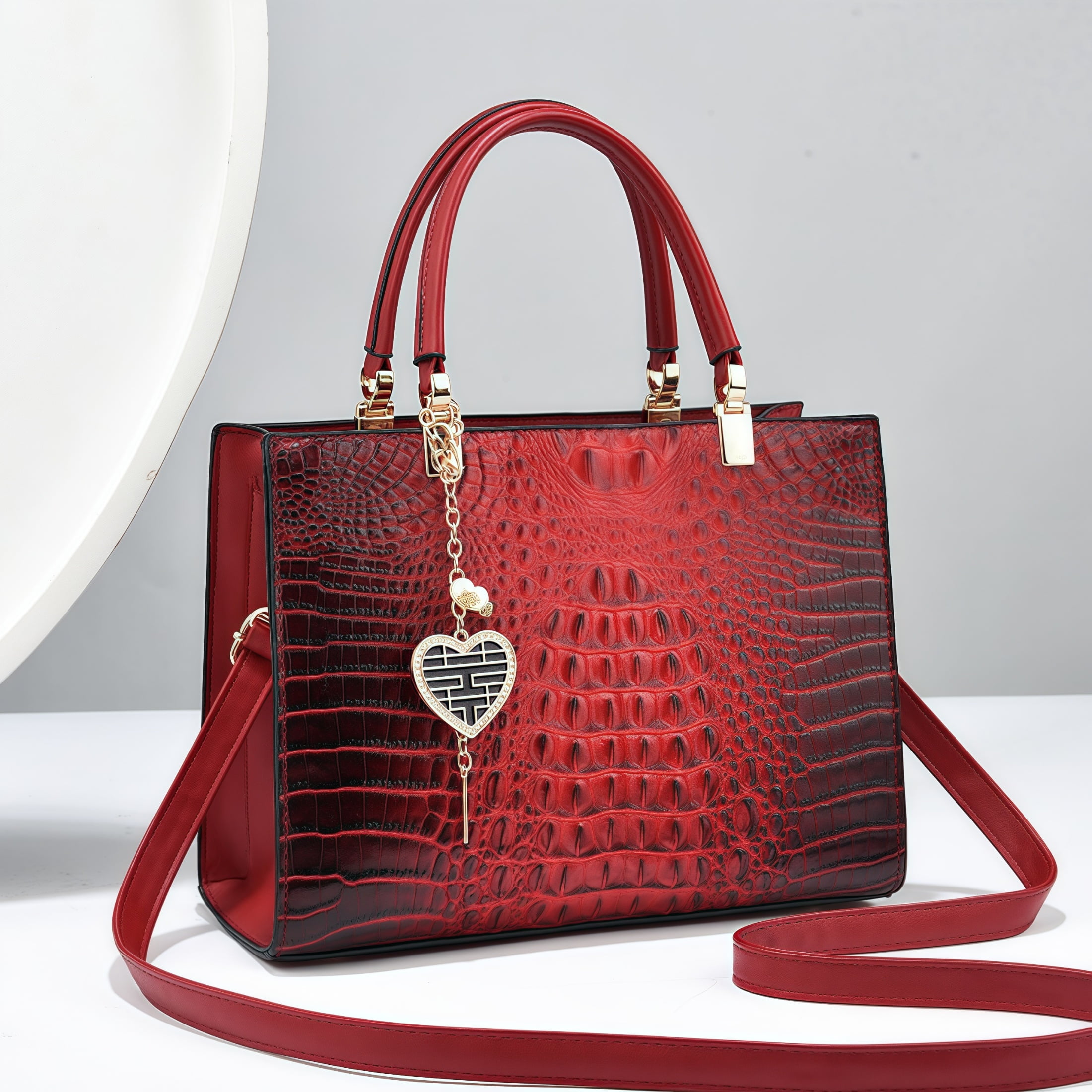 New large-capacity solid-color minimalist crocodile-pattern shoulder bag for cross-body use.