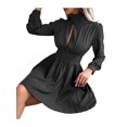 thumbnail image 4 of TRKIYQC Vestido de manga larga para mujer, color sólido, cuello simulado, botones traseros huecos, cintura alta, estilo informal, ajuste holgado, de una sola pieza TRKIYQC  moda, 4 of 7