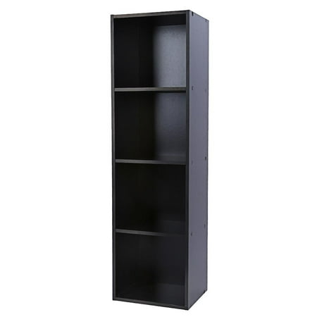- 4 Shelf Bookcase Storage Bookshelf Wood Furniture Easy Assembly Book Shelving Black Color by VGEBY