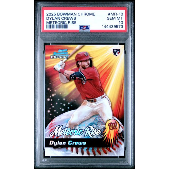 Graded 2025 Topps Bowman Chrome Dylan Crews #MR10 Meteoric Rise Rookie RC Baseball Card PSA 10 Gem Mint