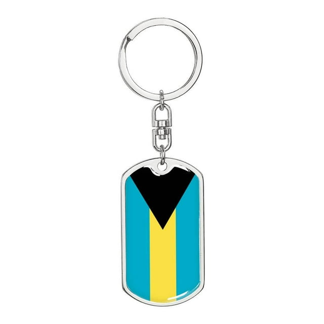Bahamas Flag Keychain Dog Tag Stainless Steel or 18k Gold