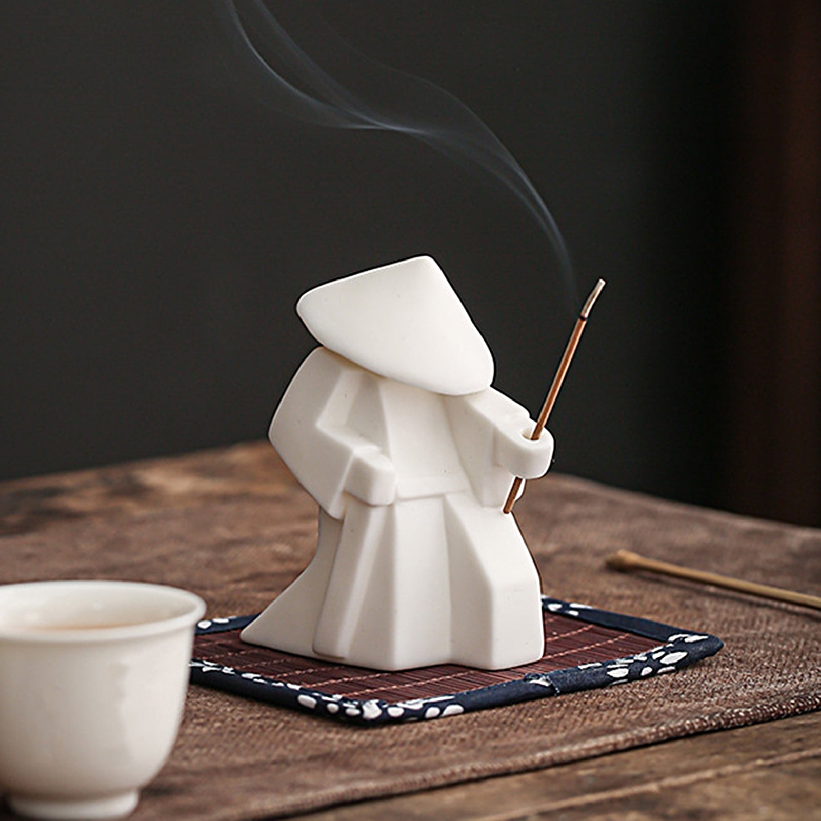 Deyuer Incense Stick Burner Unique Delicate White Porcelain Chinese Ceramic Samurai Censer Holder Home Decor for Home,B Green