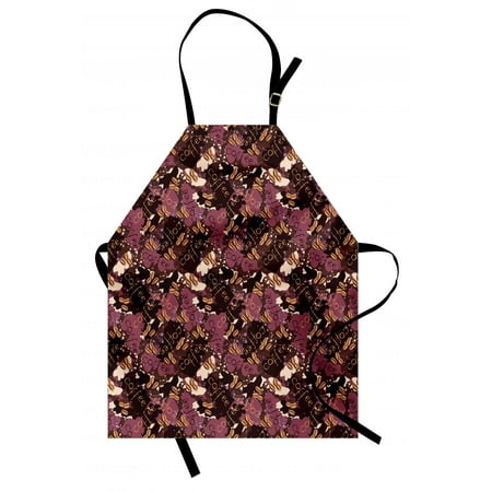 Modern Apron Coffee Bean Brewed Drink with Color Splashes Illustration, Unisex Kitchen Bib Apron with Adjustable Neck for Cooking Baking Gardening, Dried Rose Dark Brown and Chocolate, by