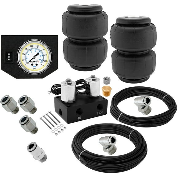 Vixen Air 2 Valve Suspension Manifold with Two 2500 Air Springs, One Single Needle White Gauge Panel, 3/8" OD Hose 50 FT, 1/4" OD Hose 35 FT and Fittings VXF1CM0125W