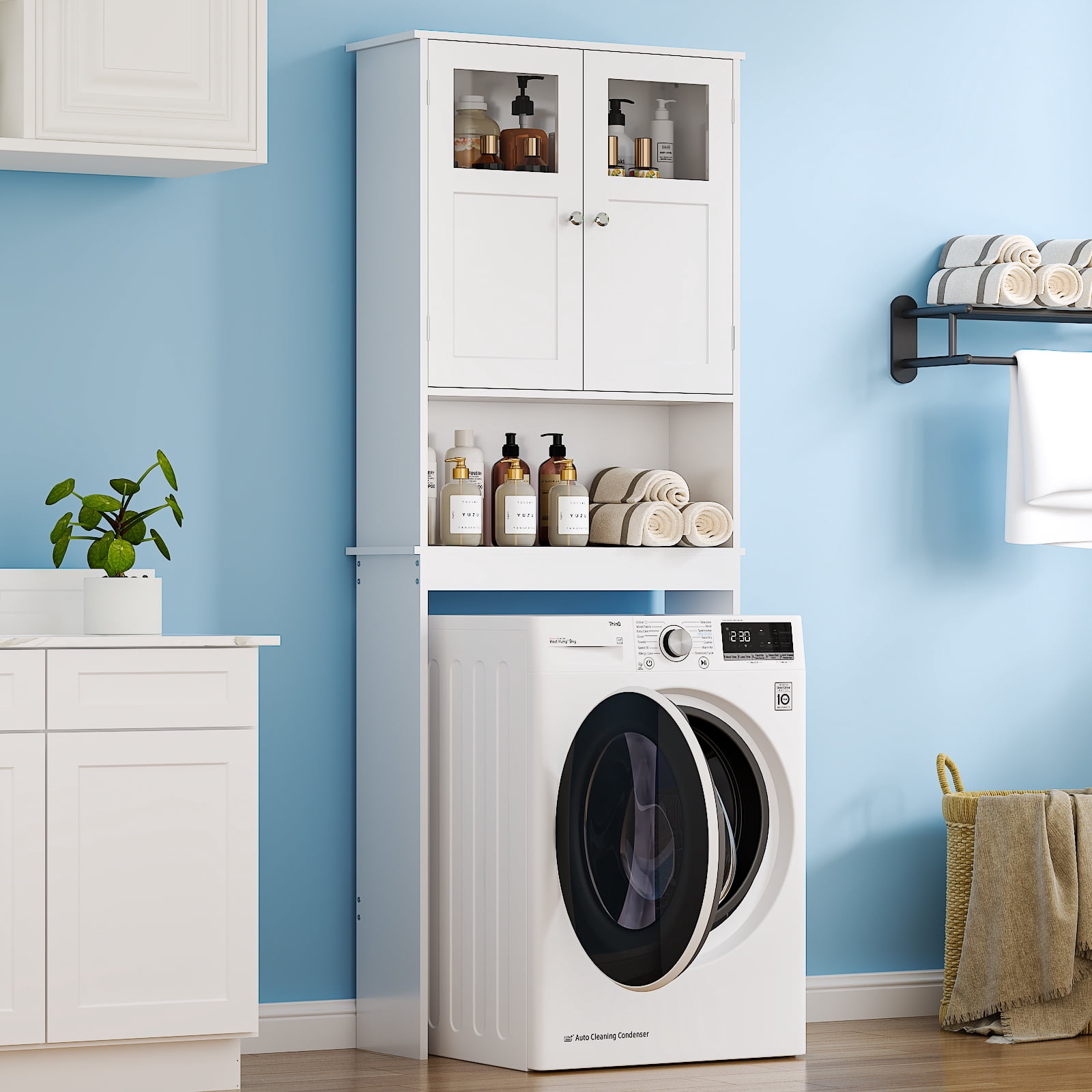 Ktaxon Bathroom Storage Over the Toilet  Cabinet with Adjustable Shelf & 2 Doors Space Saver, White