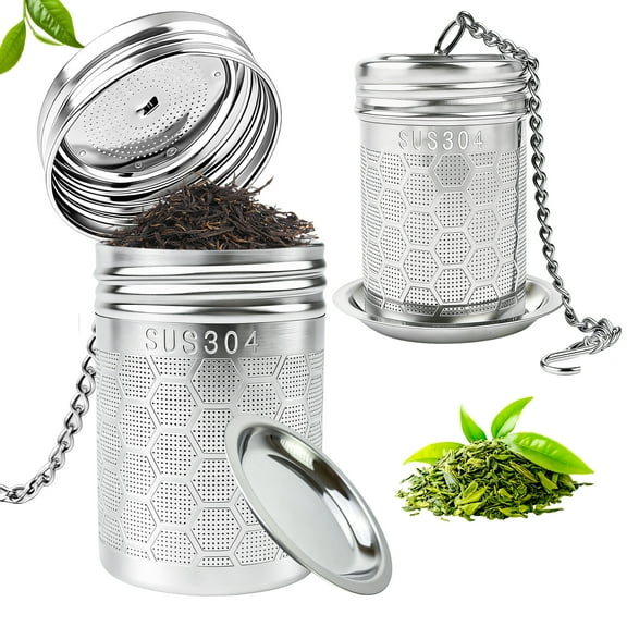 SUSWIM 2 Pack Tea Infuser for Loose Tea, Extra Fine Mesh Tea Strainers with Drip Trays, 304 Stainless Steel Tea Diffuser Filter, Tea Steeper Infusers for Teapot, Brew Tea