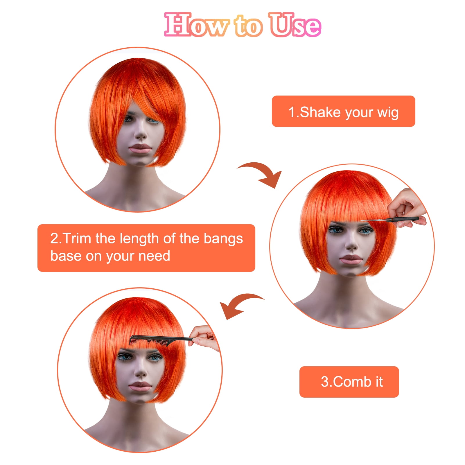 sixwipe 9 Sets Colorful Wigs for Party, Bob Wigs in 3 Hairstyles, Neon Color Wigs with Heart Shape Sunglasses and Wig Cap for Halloween Accessory Adults Cosplay Party Favors