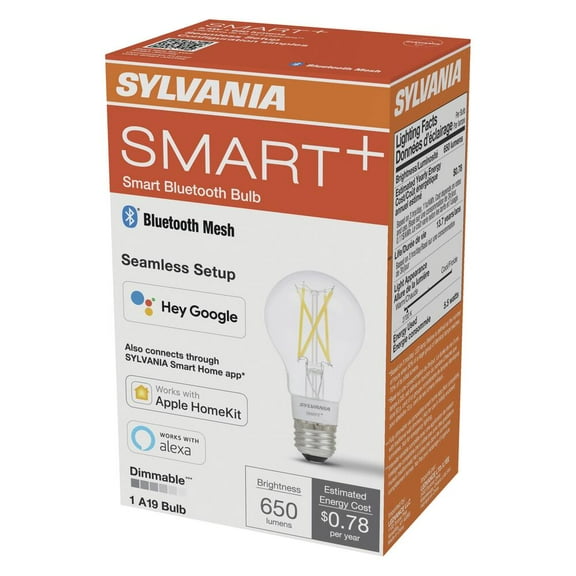 Sylvania Smart  LED Smart Bluetooth A19 light Bulb, Seamless Setup, Works with Google, alexa, AppleHomeKit, No hub required, 2700K, LED bulb