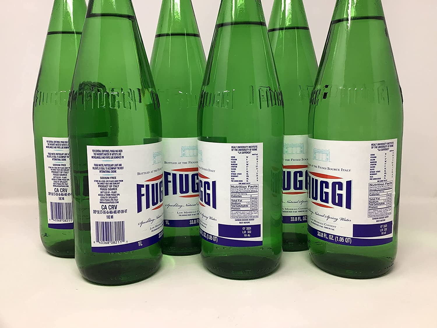 Fiuggi - Natural Mineral Sparkling Water, (6)- 1L Glass Bottles
