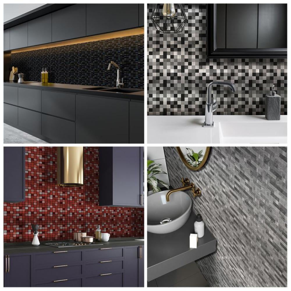 25-Sheet Self Adhesive Backsplash, Marble Design 3D Wall Panels, Kitchen Backsplash Bathroom Wall Tile (Red,10*10cm)