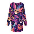 thumbnail image 5 of Mardi Gras Shirts for Women Sparkly Feathers Print Long Sleeve Tops Mask Print Crew Neck Novelty Graphic Tee Dark Blue XL, 5 of 5