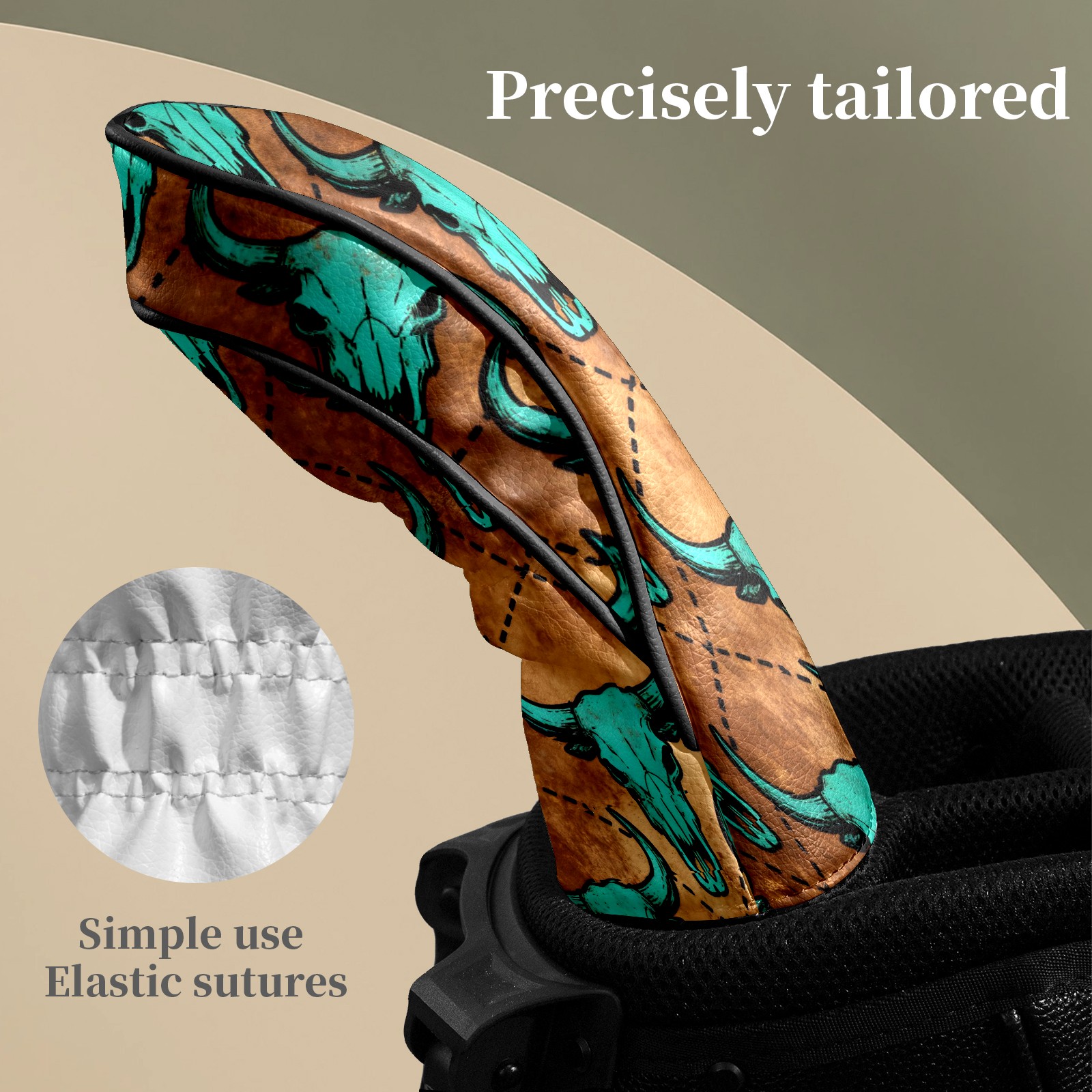 Golf Club Head Covers Brown Bull Skulls Waterproof Leather Golf Head Covers for Men Women Driver Head Cover Fairway Headcover for Golf Lovers