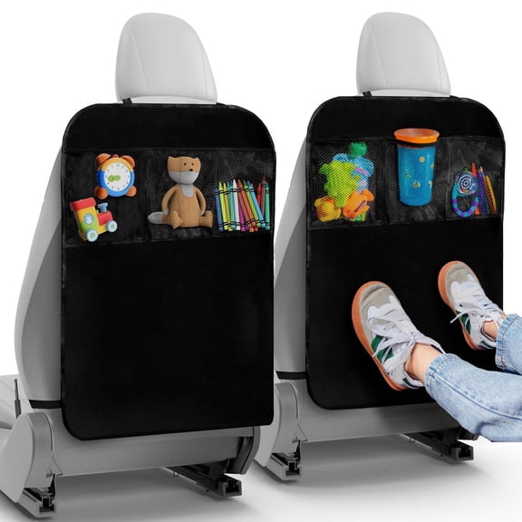 2 Pack Kick Mats Back Seat Protector - Backseat Car Organizer for Kids, Car Storage Organizer, Back Seat Cars Organizers 3 Pockets, Cars Organizers Backs Seats