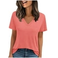 thumbnail image 1 of Admvng Hauts pour Femmes Décontractés Col en V Couleur Unie Blouses à Manches Courtes S-2TG, 1 of 8
