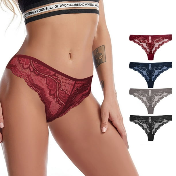 Women's Lace Panties Breathable Underwear, 4 Packs 