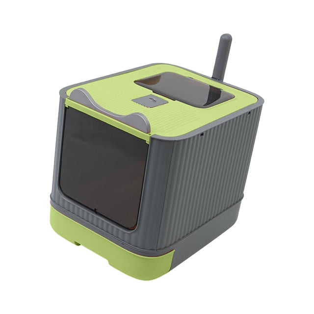 Caja de arena para gatos cerrada, orinal para gatos, bandeja de arena para gatos, multifuncional, 44,5x34,5x36cm, puerta frontal y cajón extraíble de Verde