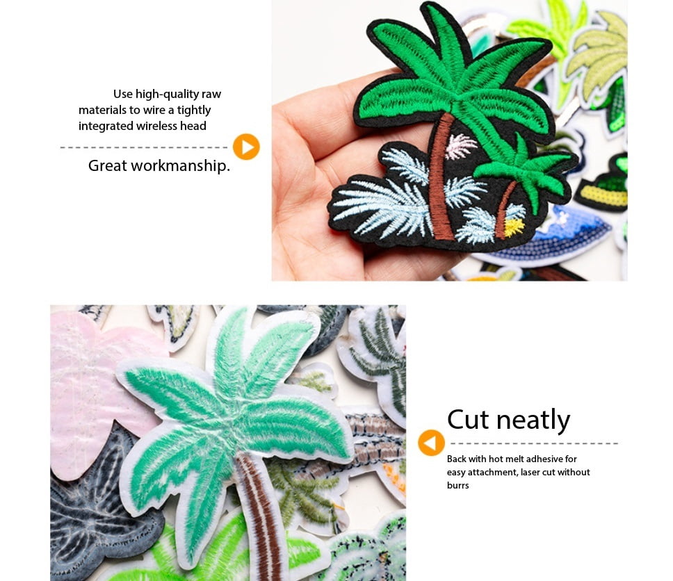 1 set of coconut tree series green plant embroidery cloth stickers computer embroidery ironing stickers clothing patches