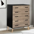 thumbnail image 6 of Eli Mid-Century Modern 5 Drawer Chest in Black & Sonoma Oak, 6 of 7